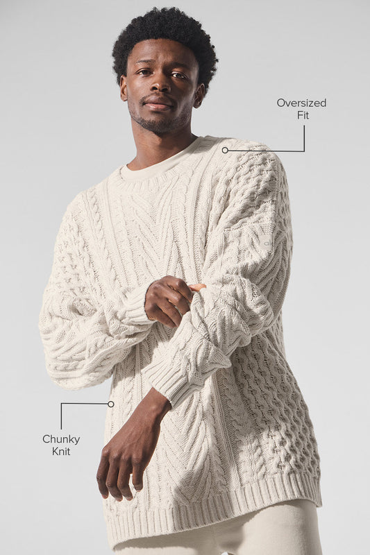 Cable Knit Crew Neck Sweater — Bone
