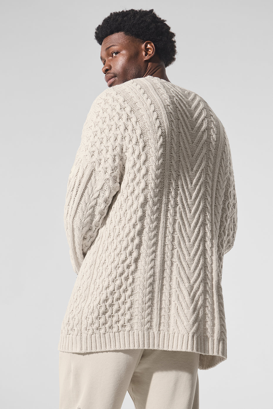 Cable Knit Crew Neck Sweater — Bone