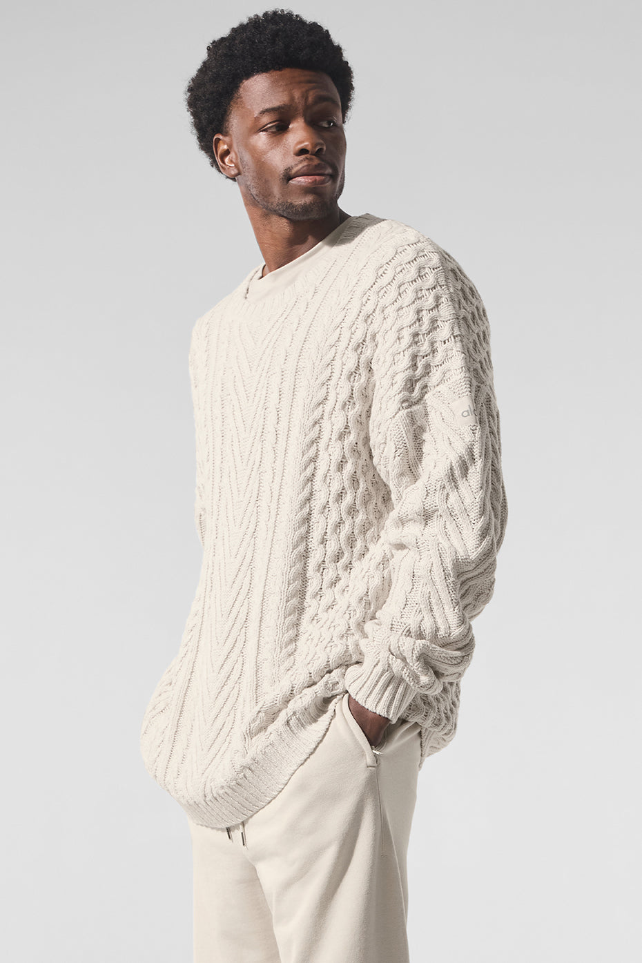 Cable Knit Crew Neck Sweater — Bone
