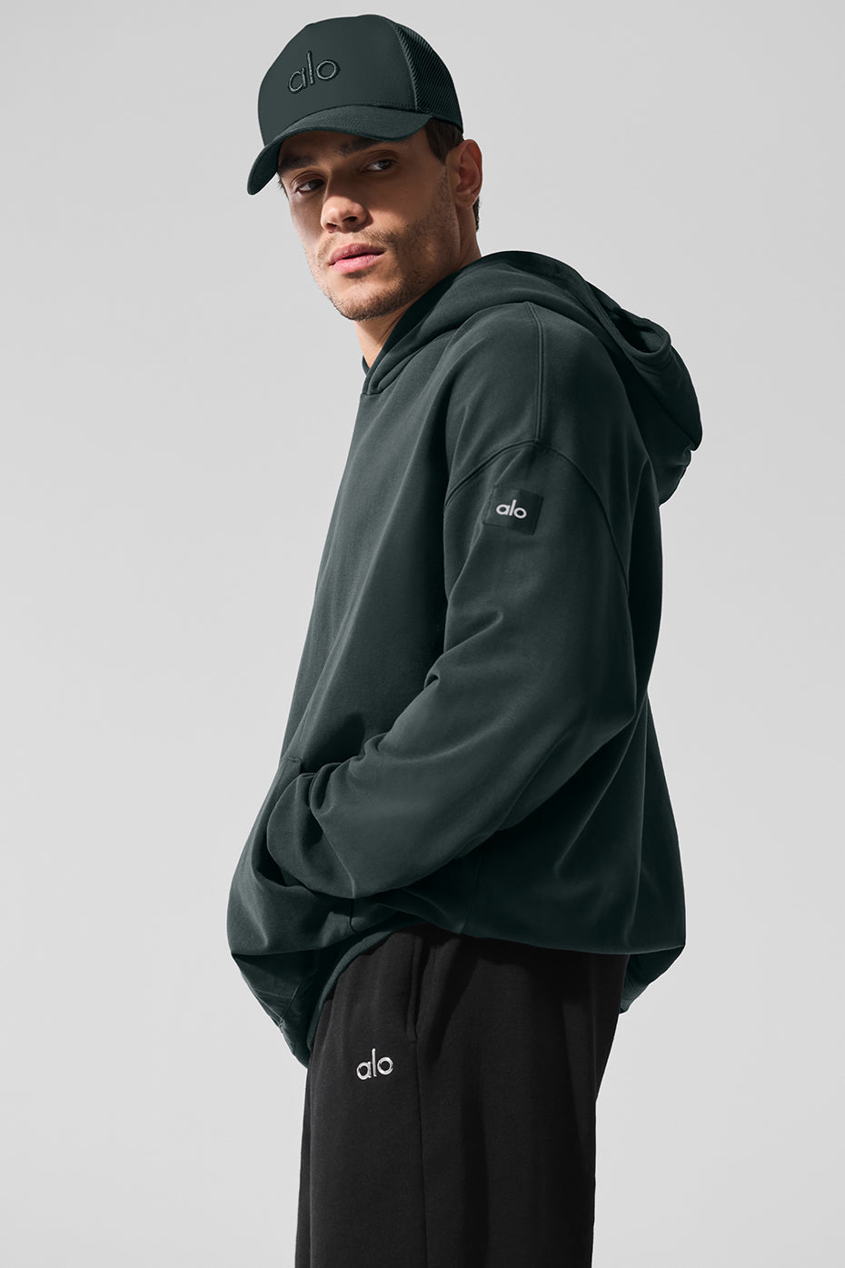 Double Take Hooded Sweatshirt — Charcoal Green