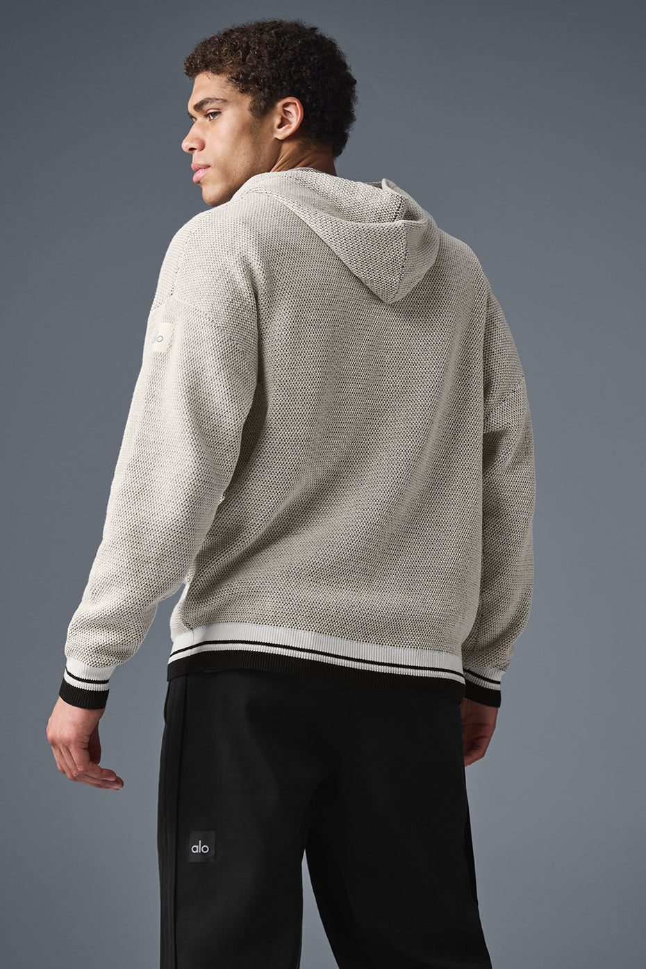 Sports Club Sweater Knit Hooded Sweatshirt — Bone