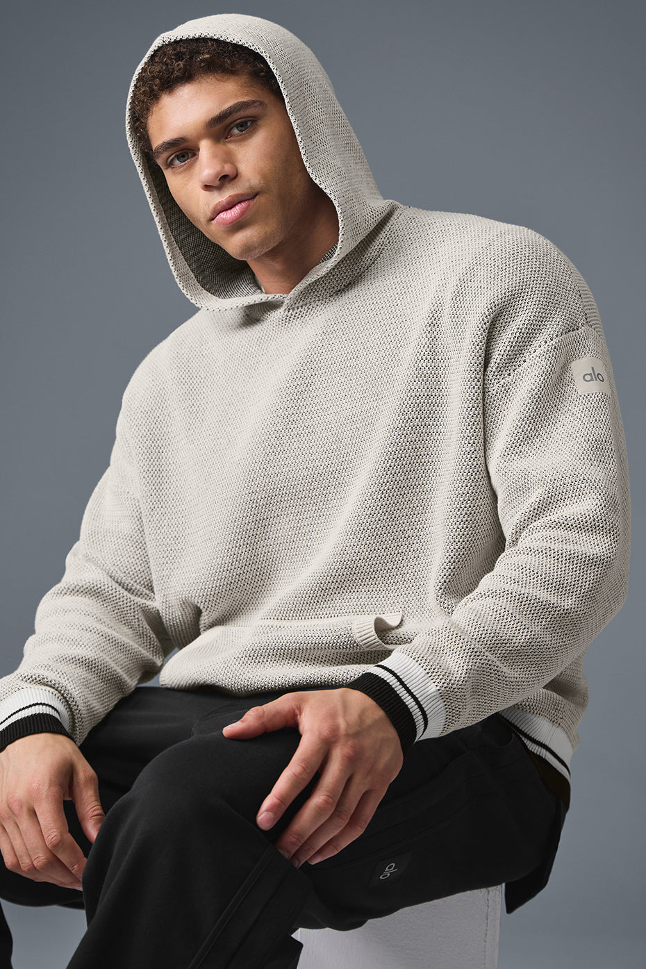 Sports Club Sweater Knit Hooded Sweatshirt — Bone