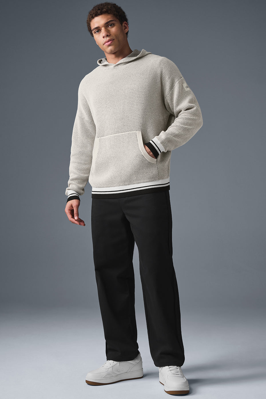 Sports Club Sweater Knit Hooded Sweatshirt — Bone