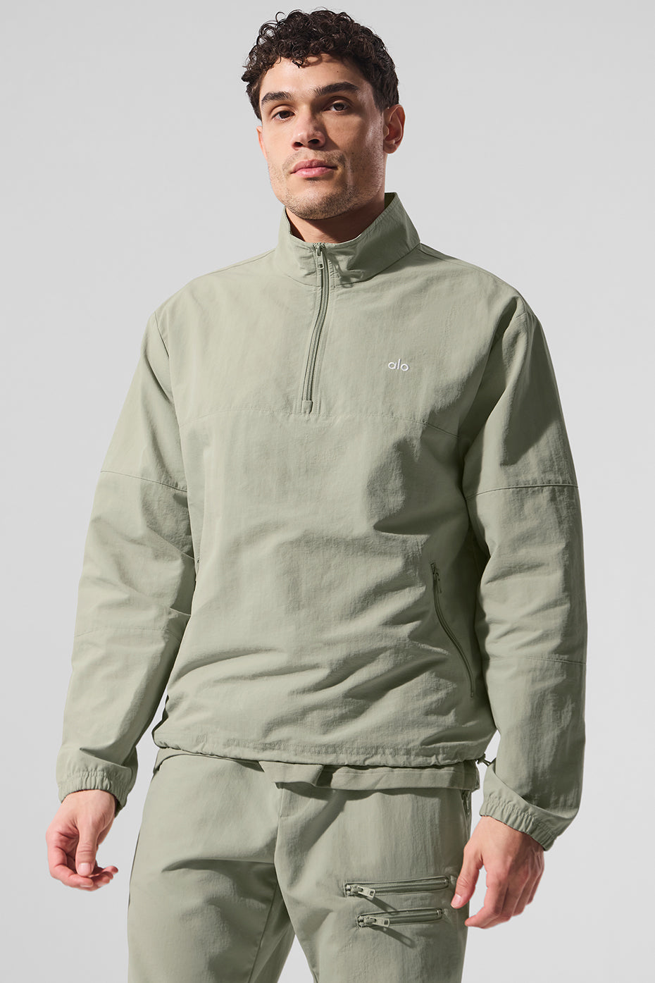 Light Weight Takeaway Track Crew Sweatshirt — Limestone