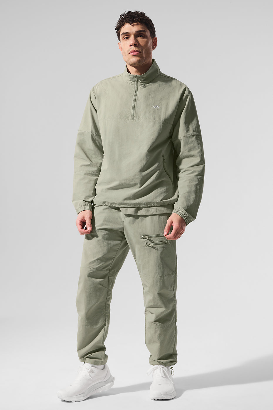 Light Weight Takeaway Track Crew Sweatshirt — Limestone