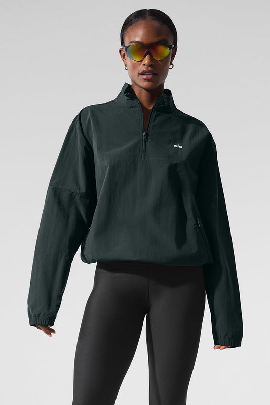 Light Weight Takeaway Track Crew Sweatshirt — Charcoal Green