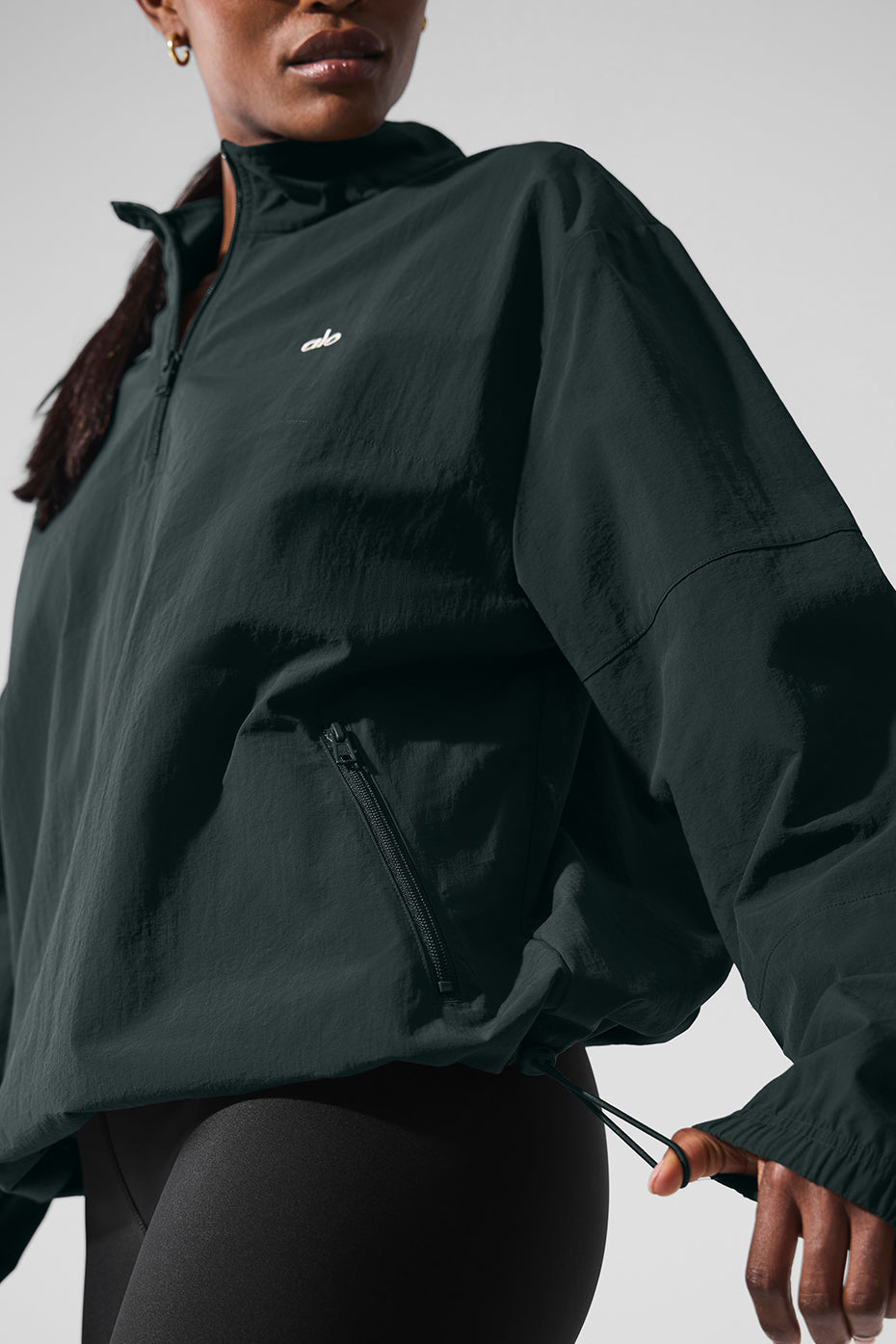 Light Weight Takeaway Track Crew Sweatshirt — Charcoal Green