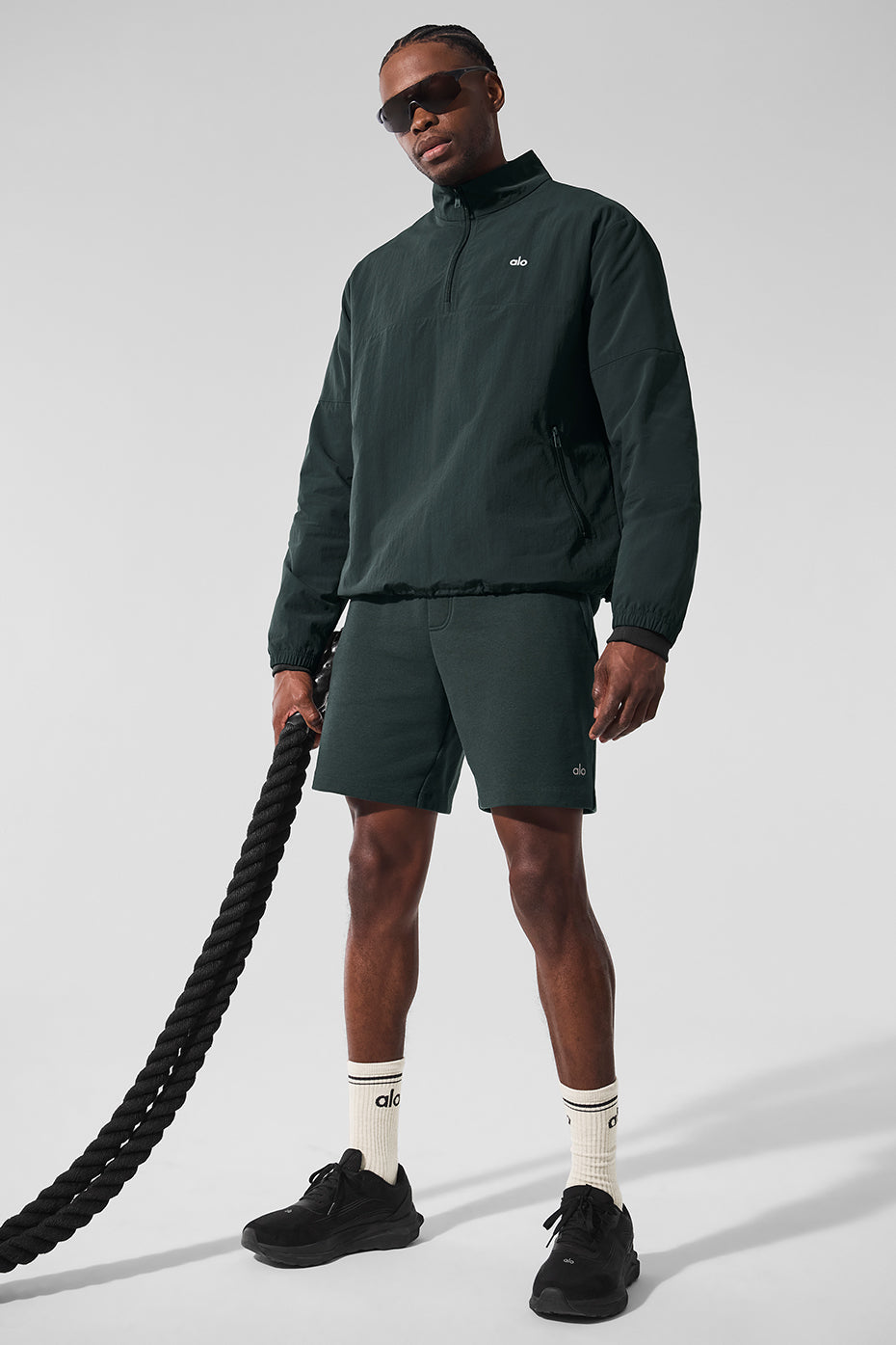 Light Weight Takeaway Track Crew Sweatshirt — Charcoal Green