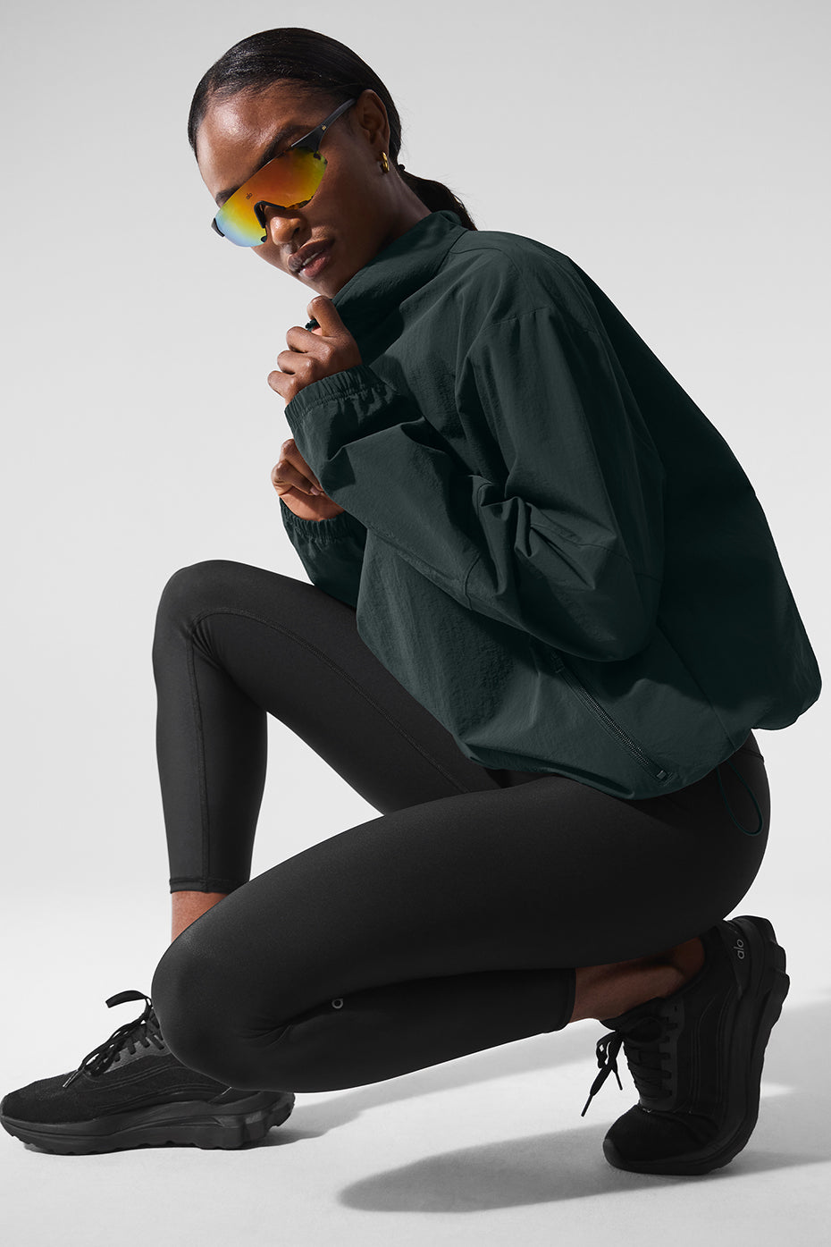 Light Weight Takeaway Track Crew Sweatshirt — Charcoal Green