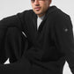 Domain Rib Knit Full Zip Sweater — Black