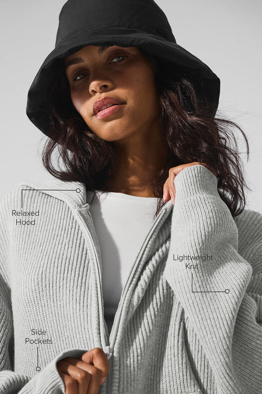 Domain Rib Knit Full Zip Sweater — Athletic Heather Grey