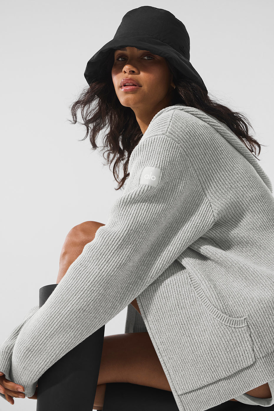 Domain Rib Knit Full Zip Sweater — Athletic Heather Grey