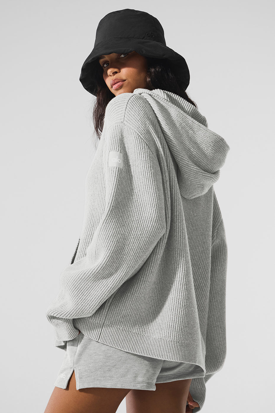 Domain Rib Knit Full Zip Sweater — Athletic Heather Grey