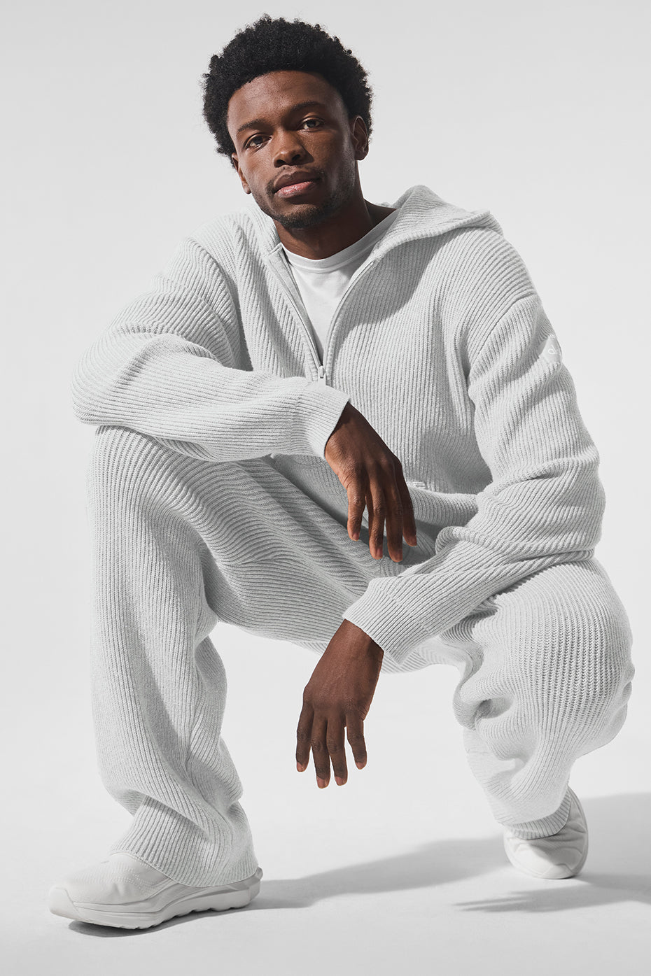 Domain Rib Knit Full Zip Sweater — Athletic Heather Grey
