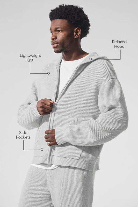 Domain Rib Knit Full Zip Sweater — Athletic Heather Grey