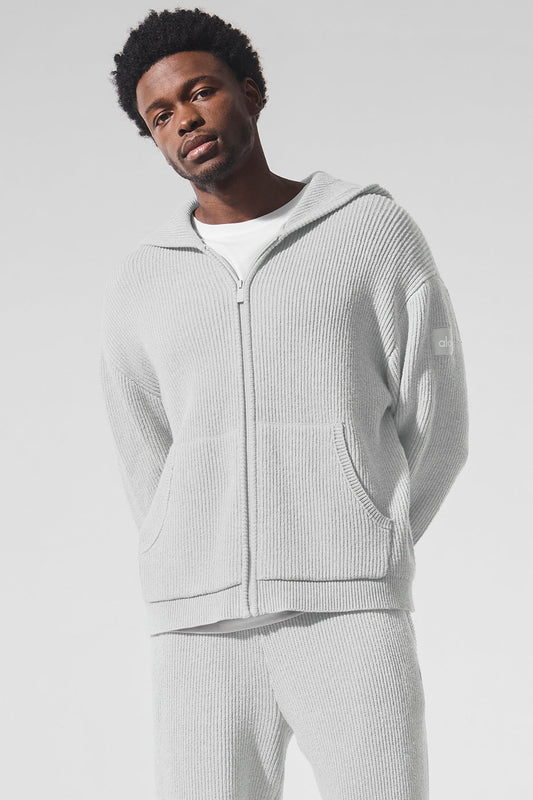 Domain Rib Knit Full Zip Sweater — Athletic Heather Grey