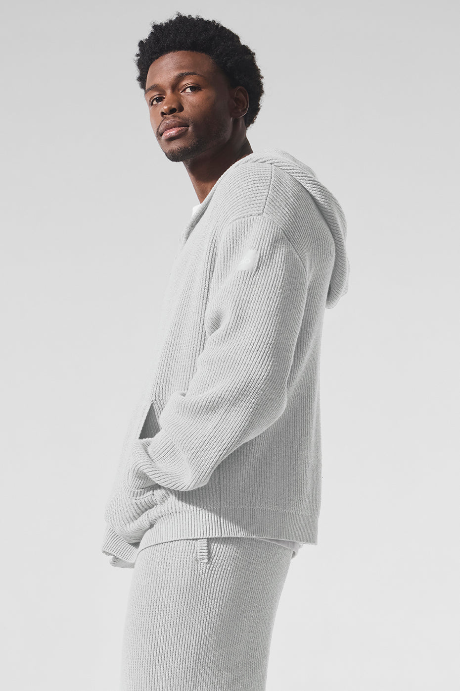 Domain Rib Knit Full Zip Sweater — Athletic Heather Grey