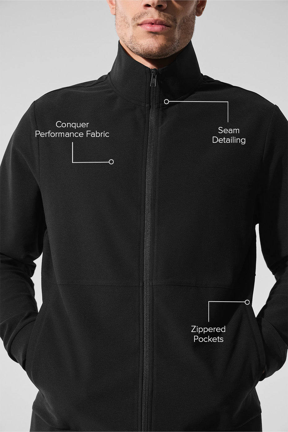 Conquer Max Mock Neck Full Zip — Black