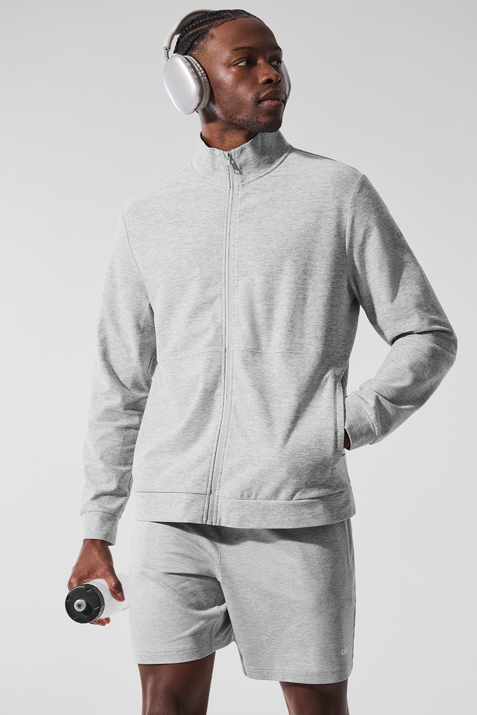 Conquer Max Mock Neck Full Zip — Athletic Heather Grey