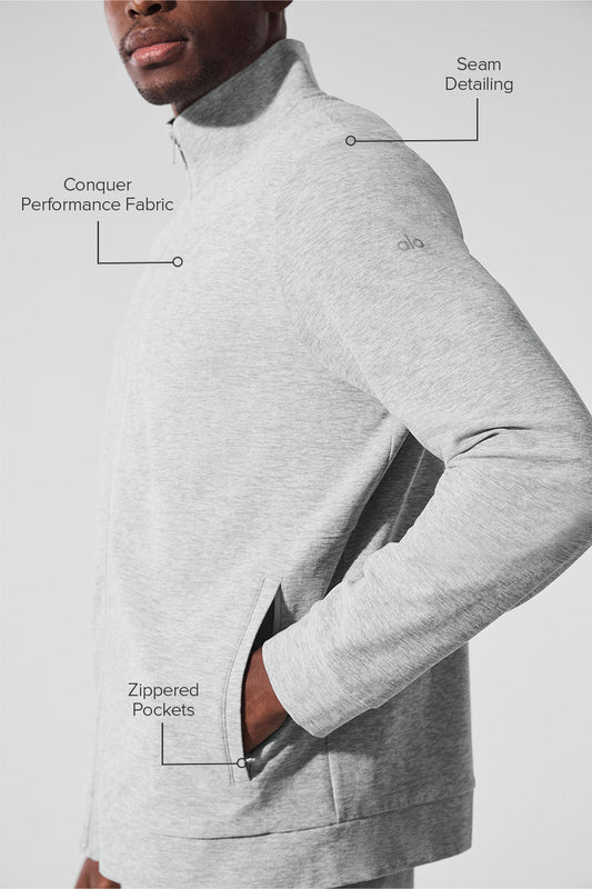 Conquer Max Mock Neck Full Zip — Athletic Heather Grey
