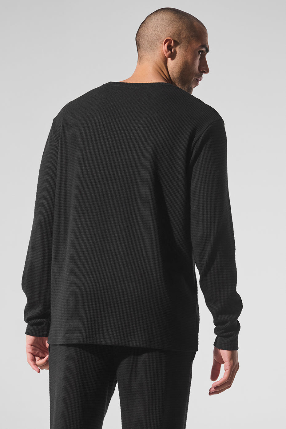 Elevate Waffle Long‑Sleeve Crew — Black