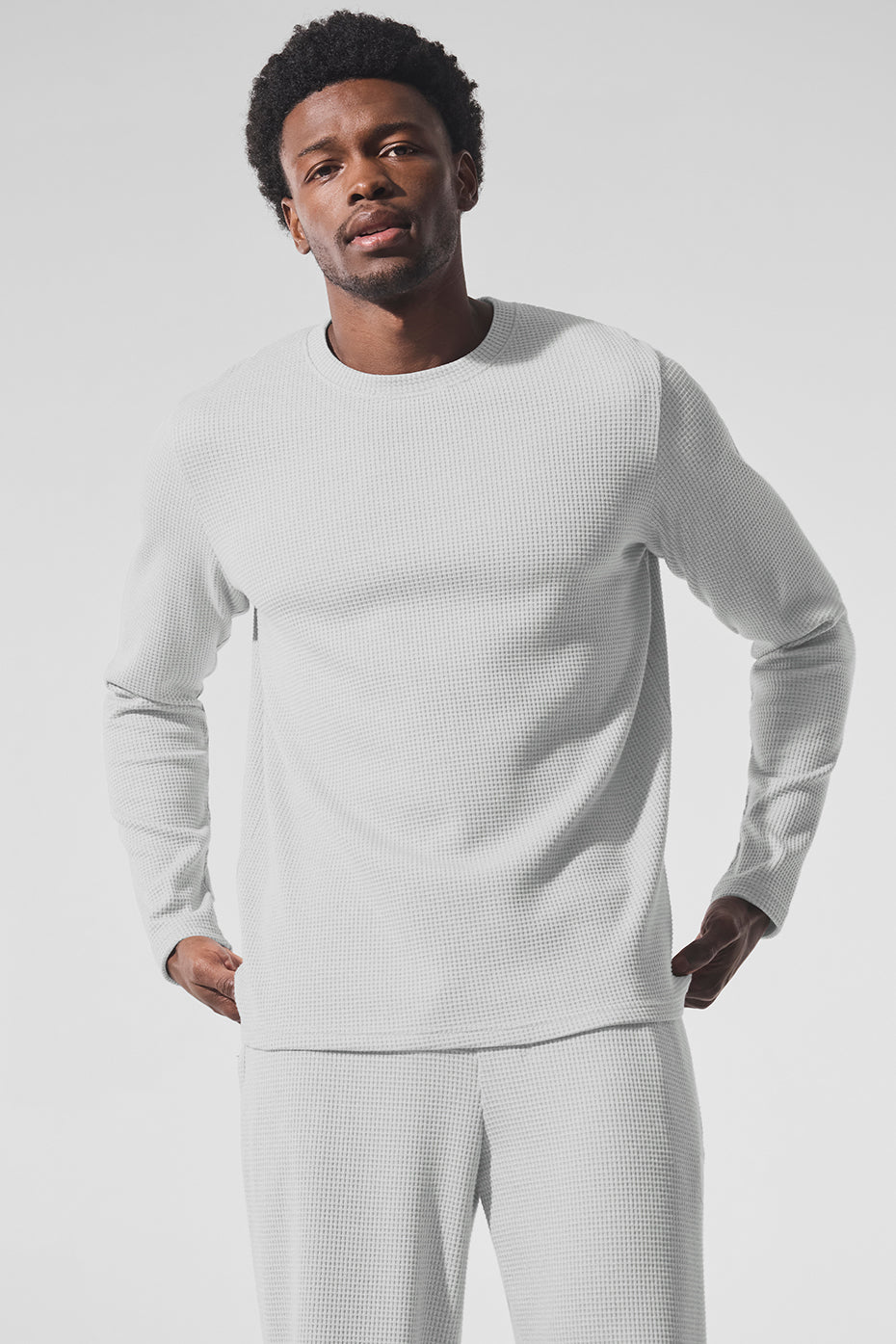 Elevate Waffle Long‑Sleeve Crew — Athletic Heather Grey
