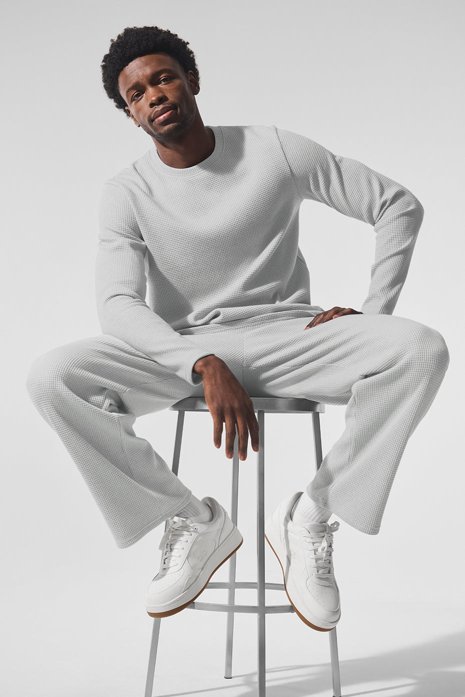 Elevate Waffle Long‑Sleeve Crew — Athletic Heather Grey