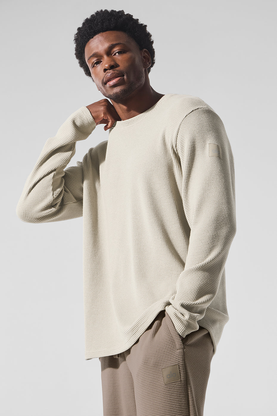 Elevate Waffle Long‑Sleeve Crew — Bone