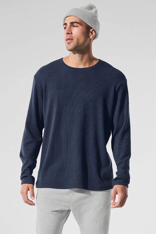 Elevate Waffle Long‑Sleeve Crew — Navy