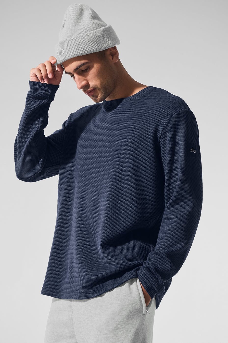 Elevate Waffle Long‑Sleeve Crew — Navy