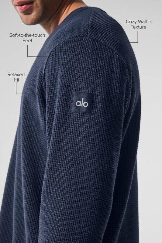 Elevate Waffle Long‑Sleeve Crew — Navy