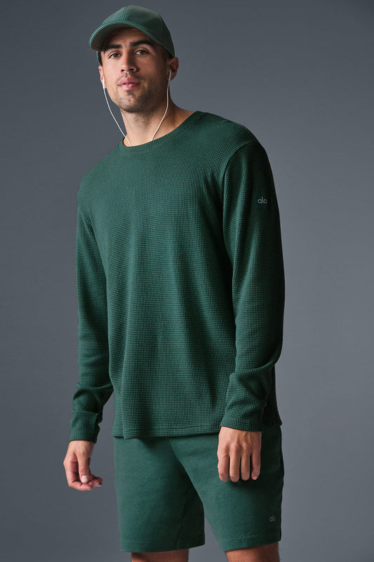 Elevate Waffle Long‑Sleeve Crew — Winter Ivy