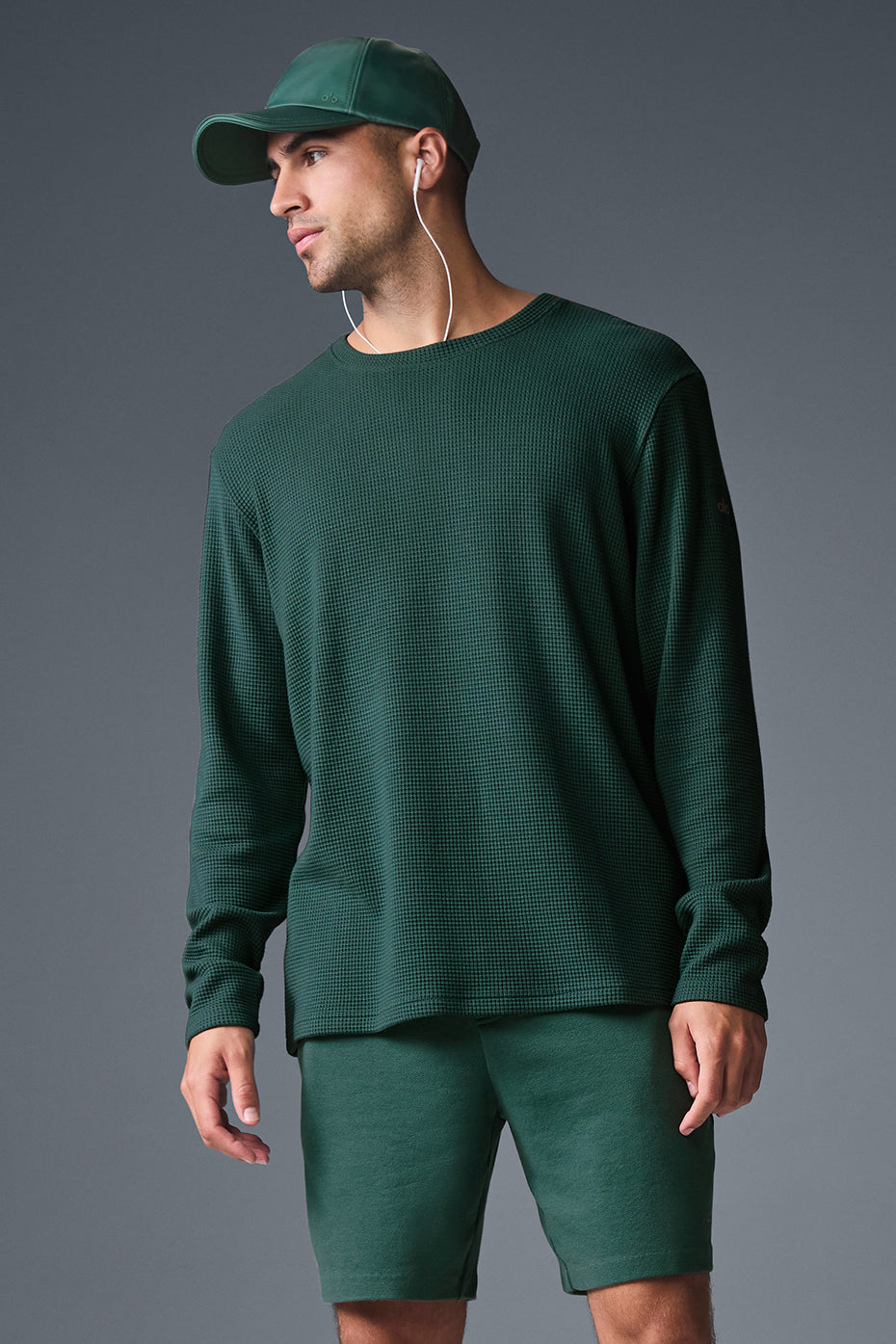 Elevate Waffle Long‑Sleeve Crew — Winter Ivy
