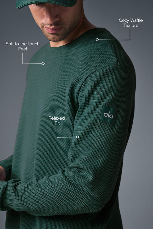 Elevate Waffle Long‑Sleeve Crew — Winter Ivy