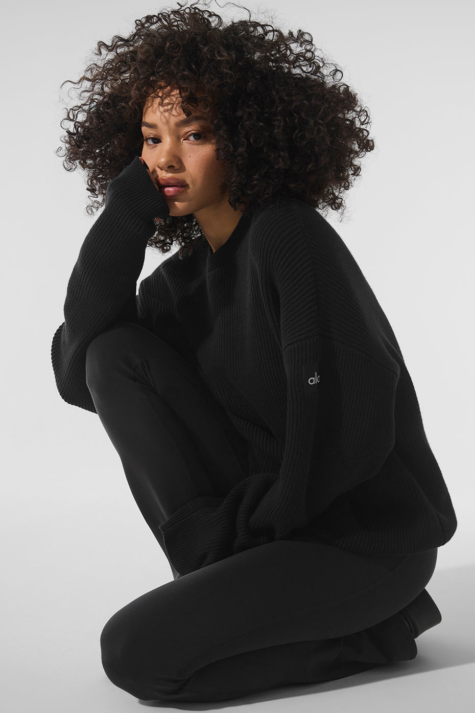 Domain Rib Knit Crew Sweater — Black