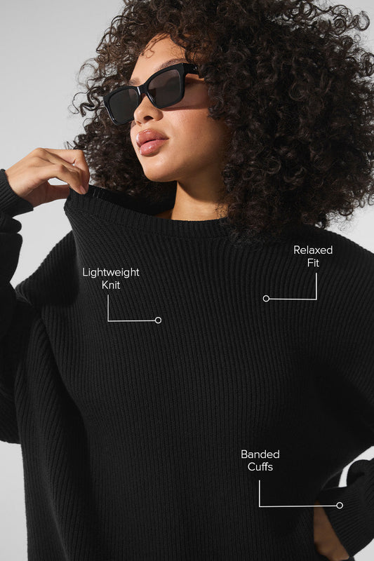 Domain Rib Knit Crew Sweater — Black