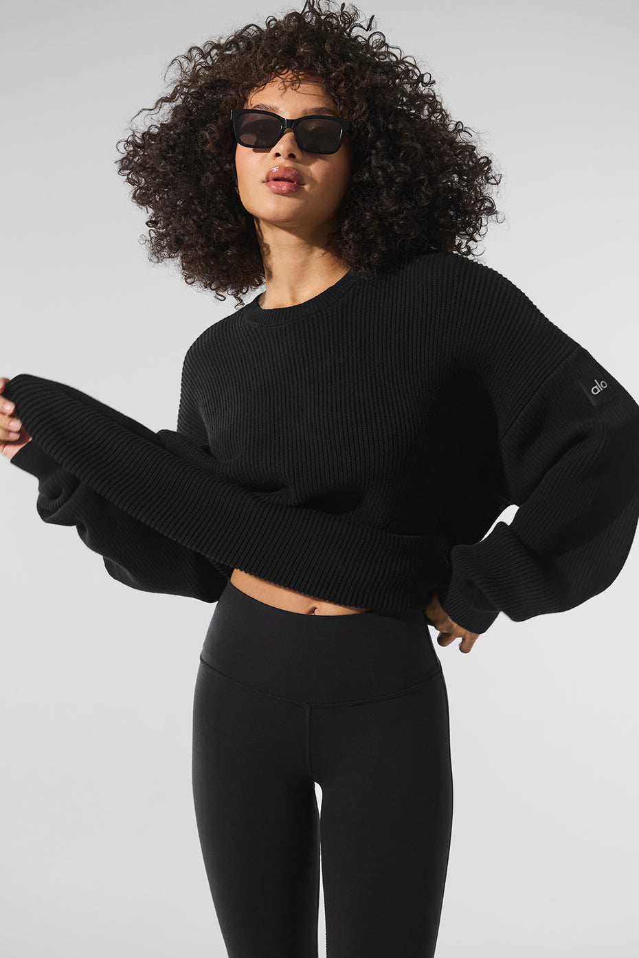 Domain Rib Knit Crew Sweater — Black
