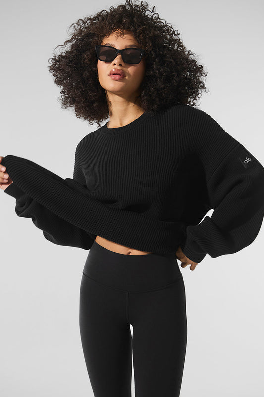 Domain Rib Knit Crew Sweater — Black