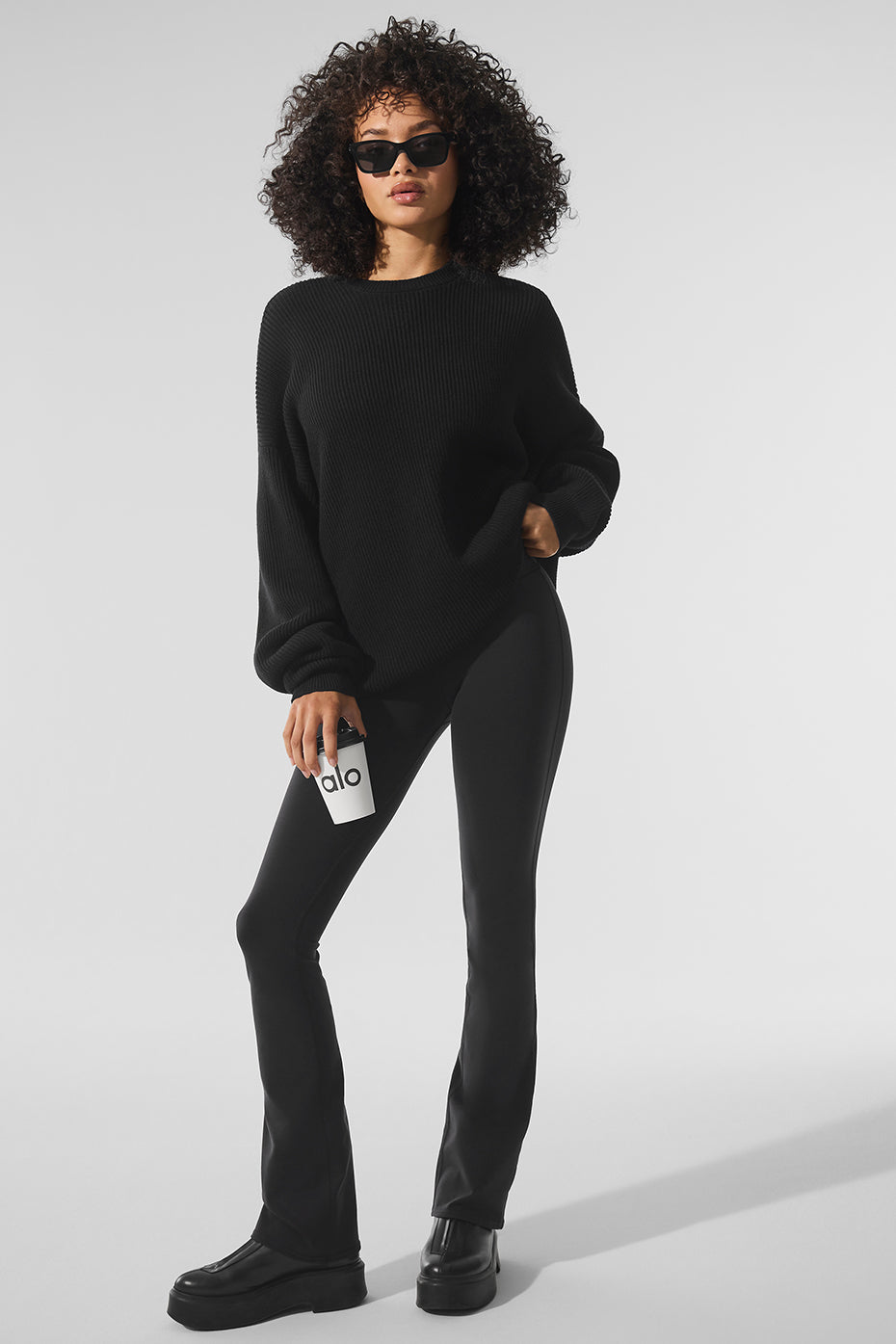 Domain Rib Knit Crew Sweater — Black