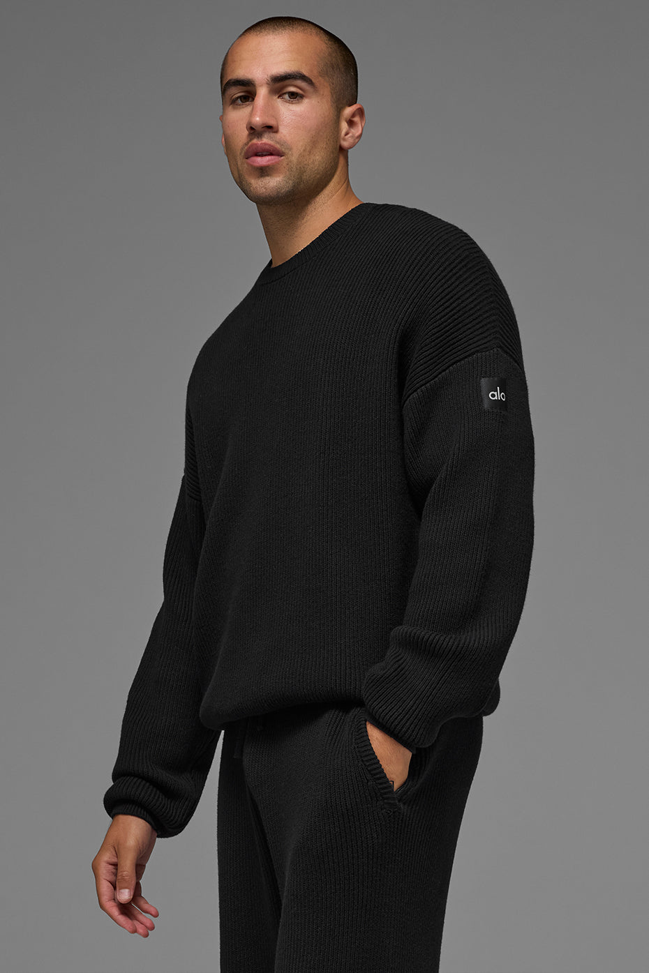Domain Rib Knit Crew Sweater — Black