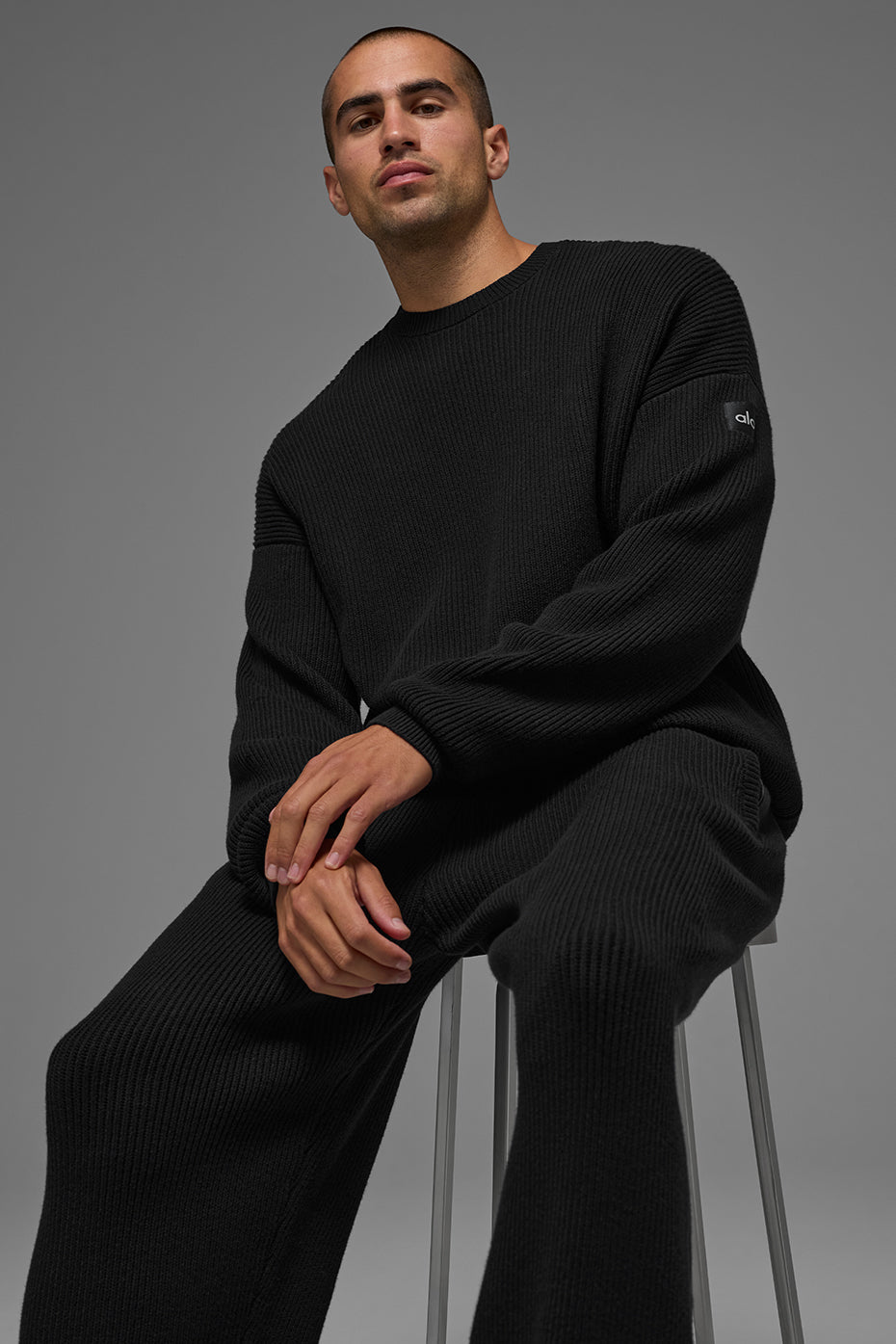 Domain Rib Knit Crew Sweater — Black