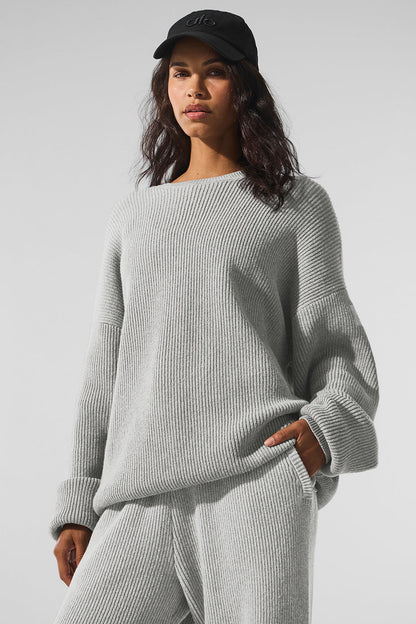 Domain Rib Knit Crew Sweater — Athletic Heather Grey