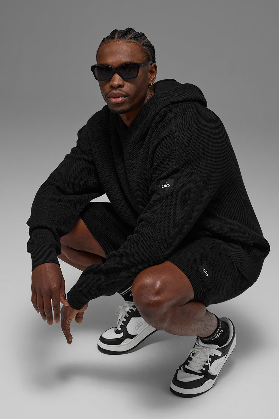 Sports Club Sweater Knit Hooded Sweatshirt — Black