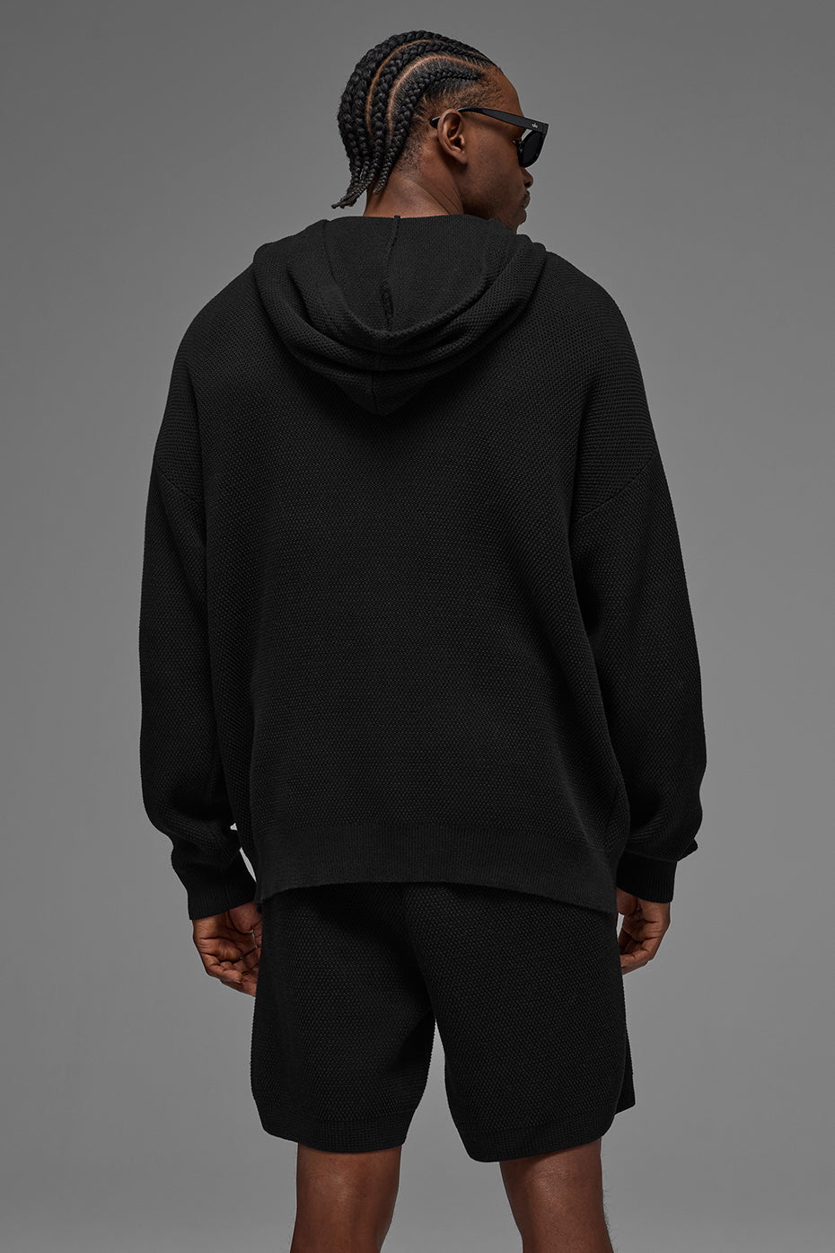 Sports Club Sweater Knit Hooded Sweatshirt — Black