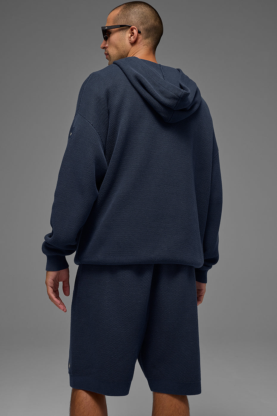 Sports Club Sweater Knit Hooded Sweatshirt — Navy