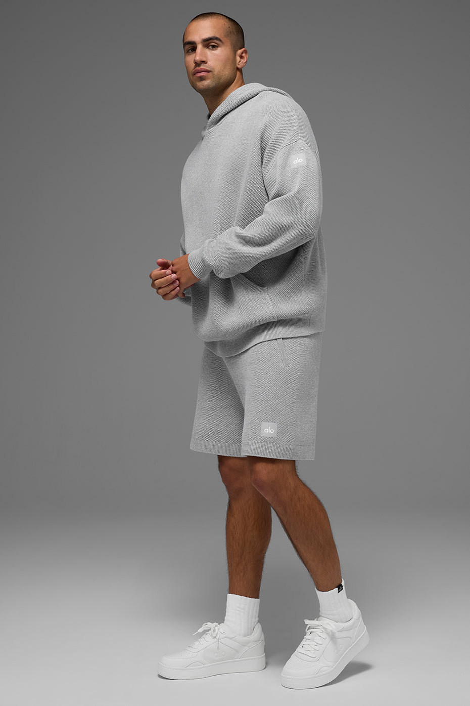 Sports Club Sweater Knit Hooded Sweatshirt — Athletic Heather Grey