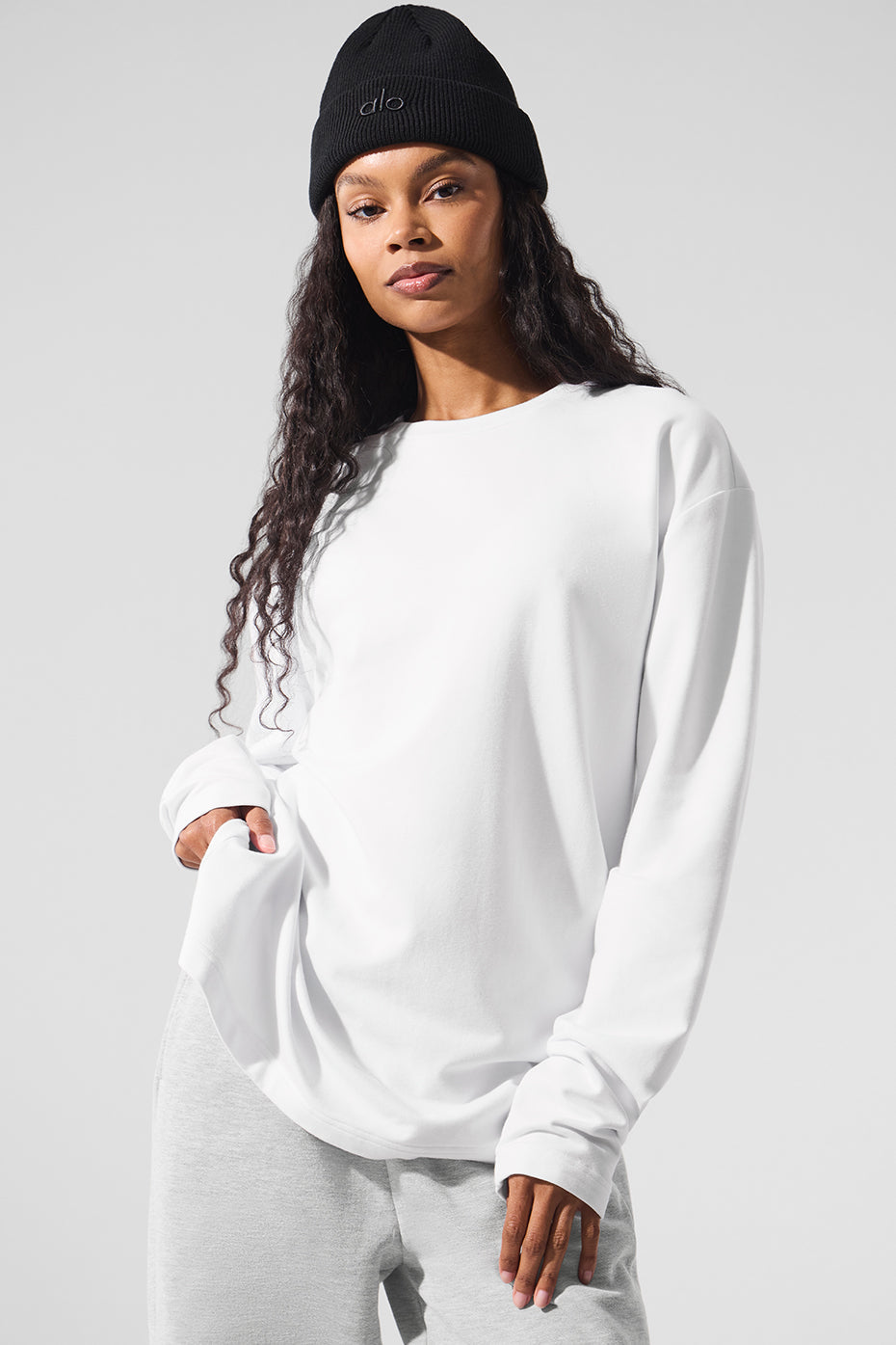 Double Take Long‑Sleeve Crew — White