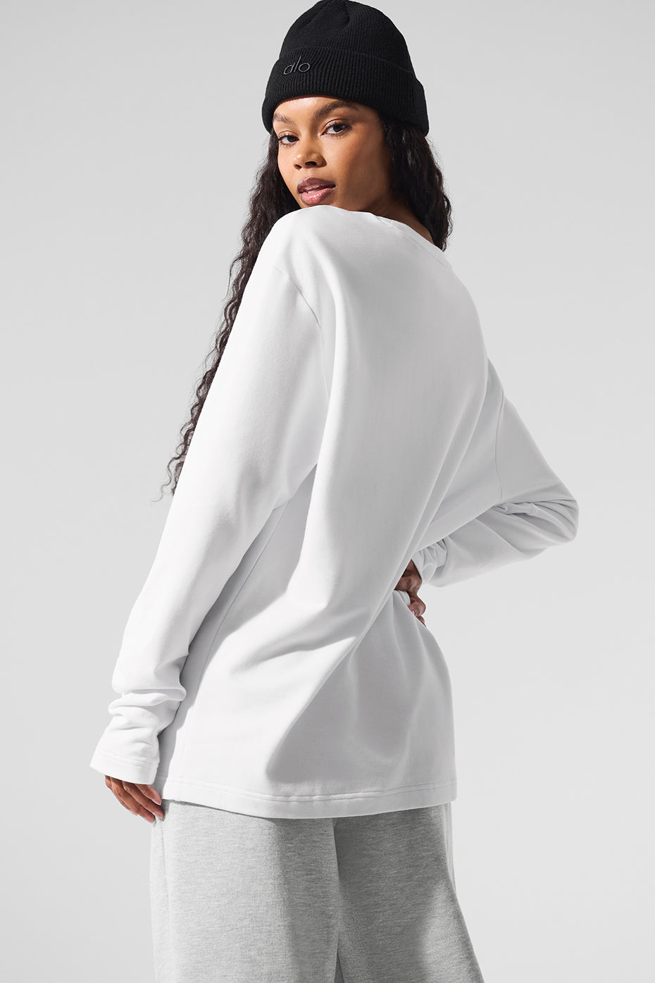 Double Take Long‑Sleeve Crew — White
