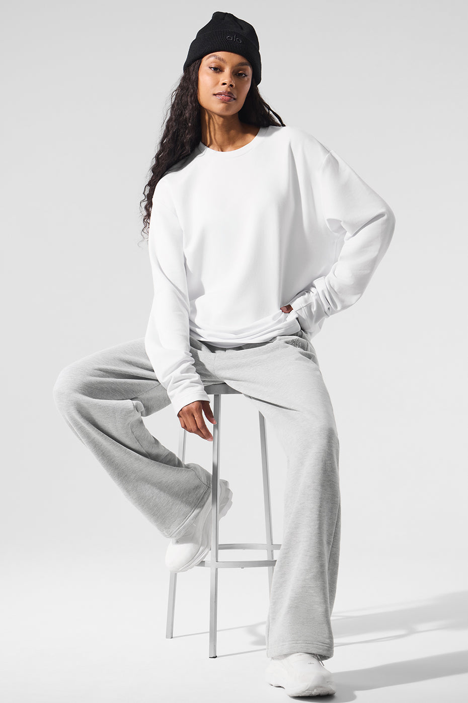 Double Take Long‑Sleeve Crew — White