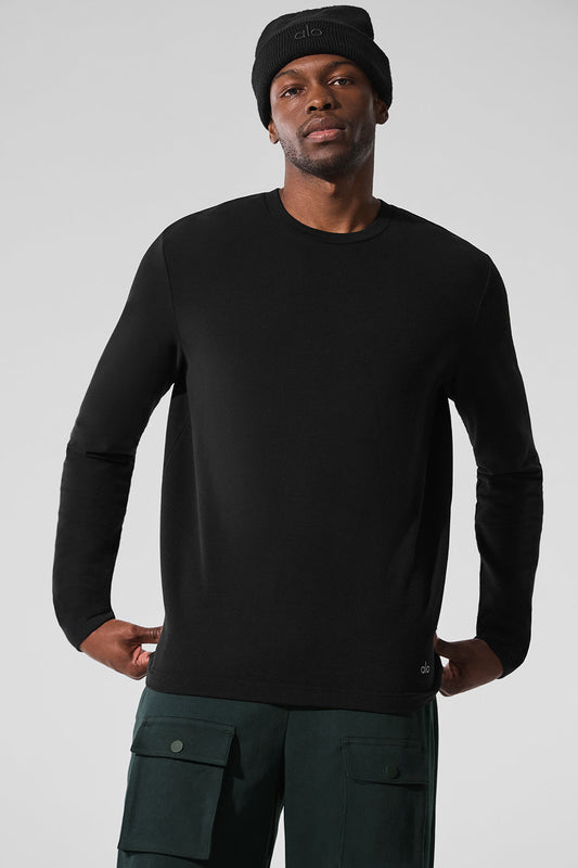 Double Take Long‑Sleeve Crew — Black
